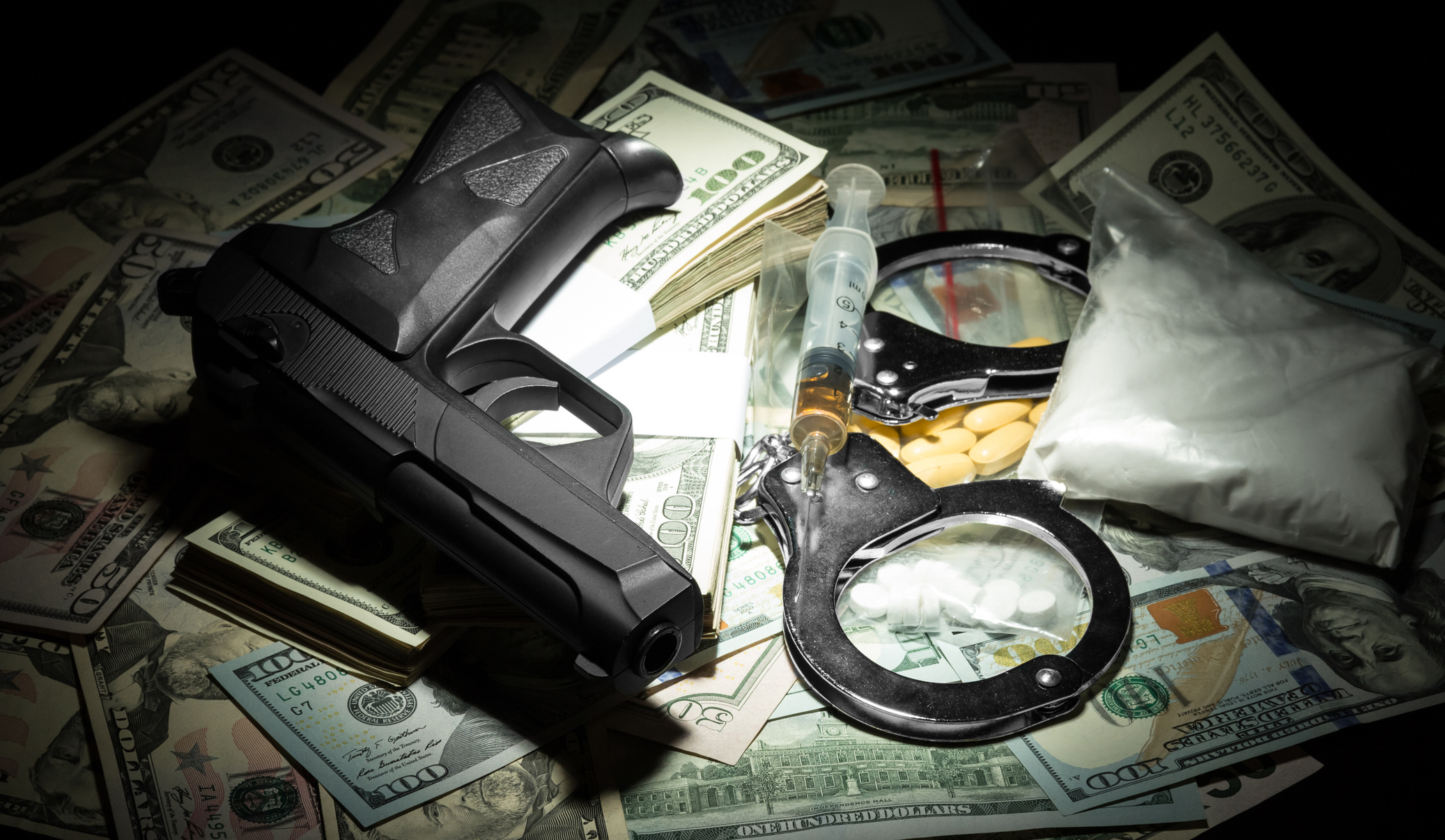 Money, gun and drugs