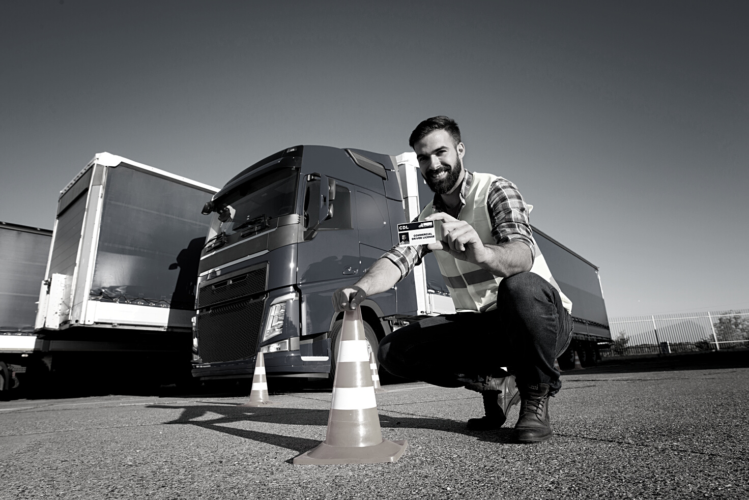 Truck driving school and CDL training. Driver candidate successfully finished truck driving training and acquired commercial driving license.